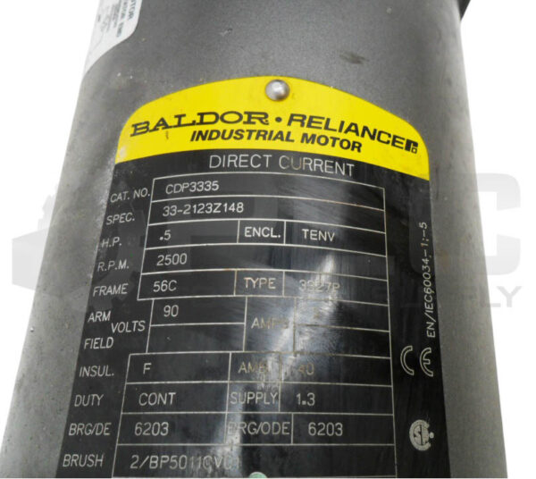 BALDOR CDP3335 INDUSTRIAL MOTOR .5HP 2500RPM FR: 56C - Image 6