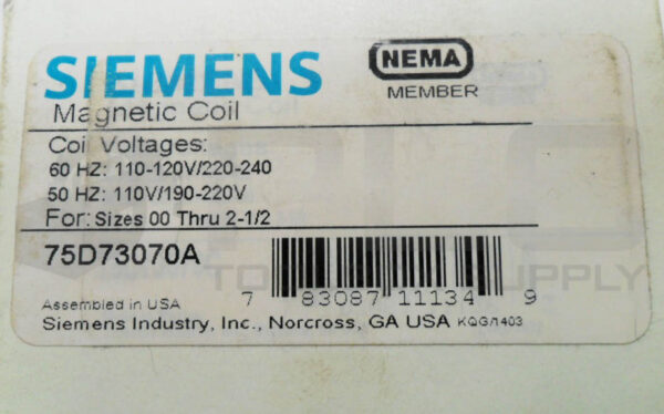 NEW SIEMENS 75D73070A MAGNETIC COIL 110-120V 220-240V 50/60HZ *READ* - Image 7