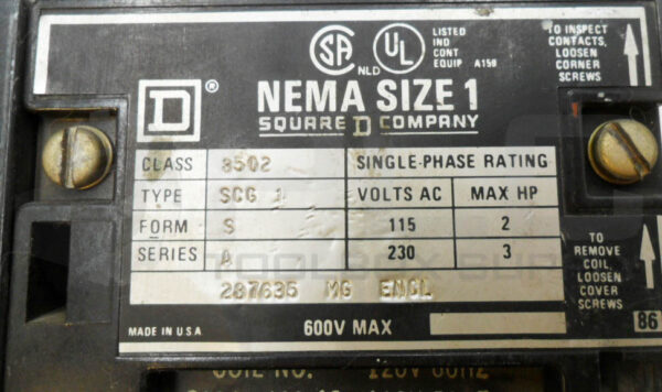 SQUARE D 8502 SCG1 /A CONTACTOR W/ 31041-400-42 COIL W/ 9999 SB-7 /A POWER POLE - Image 8