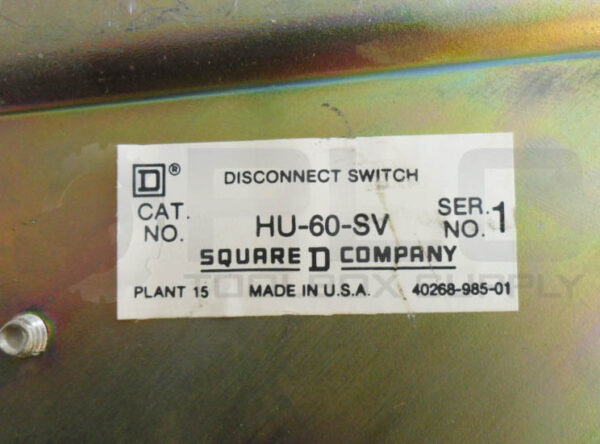 SQUARE D HU-60-SV /1 DISCONNECT SWITCH 9422 TD-1 /A - Image 7
