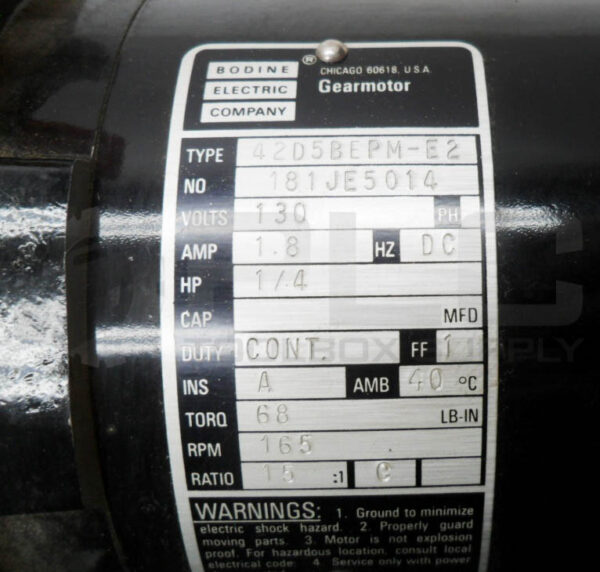 NEW BODINE ELECTRIC 42D5BEPM-E2 GEARMOTOR 130V 1.8A 1/4HP 165RPM 181JE5014 - Image 6