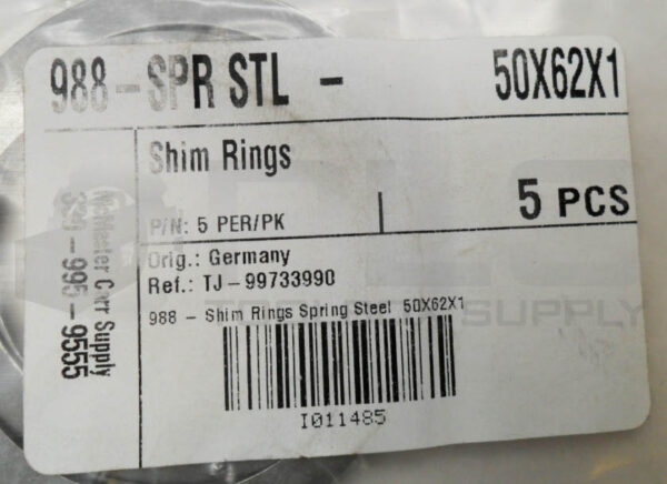 LOT OF 2 SEALED NEW PACK OF 5 MCMASTER CARR 988-SPR STL SHIM RING 50X62X1 - Image 4