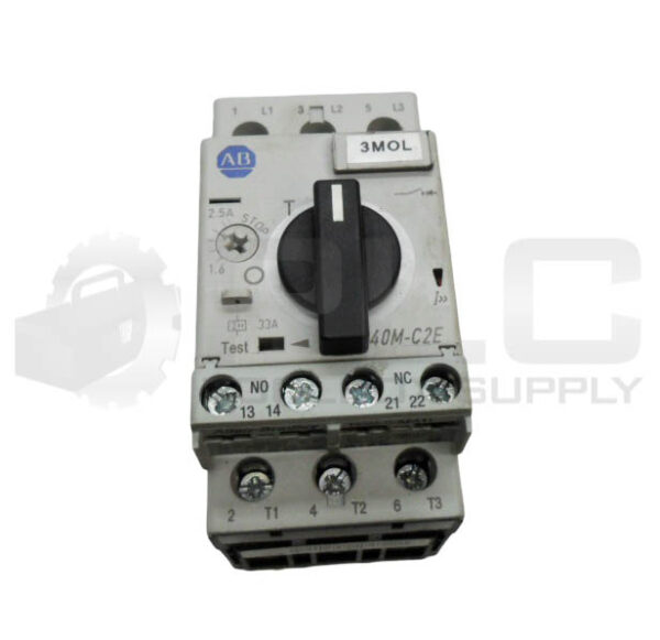 ALLEN BRADLEY 140M-C2E-B25 /B CIRCUIT BREAKER W/ 140M-C-AFA11 AUXILIARY BLOCK