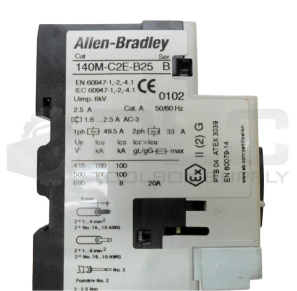 ALLEN BRADLEY 140M-C2E-B25 /B CIRCUIT BREAKER W/ 140M-C-AFA11 AUXILIARY BLOCK - Image 5