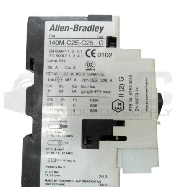 ALLEN BRADLEY 140M-C2E-C25 /C CIRCUIT BREAKER W/ 140M-C-AFA11 AUXILIARY BLOCK - Image 6