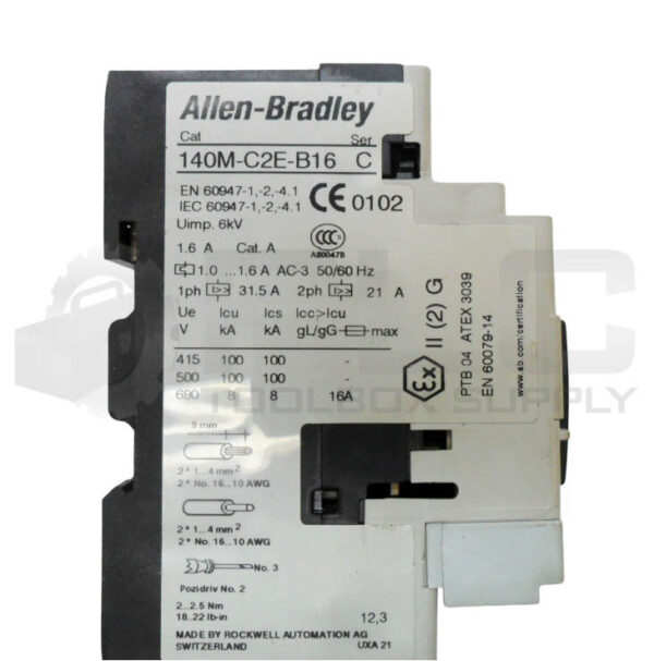 ALLEN BRADLEY 140M-C2E-B16 /C CIRCUIT BREAKER W/ 140M-C-AFA11 AUXILIARY BLOCK - Image 7