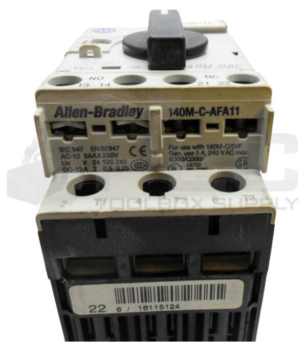 ALLEN BRADLEY 140M-D8E-C16 /B CIRCUIT BREAKER W/ 140M-C-AFA11 AUXILIARY BLOCK - Image 5