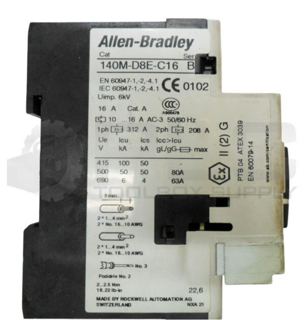 ALLEN BRADLEY 140M-D8E-C16 /B CIRCUIT BREAKER W/ 140M-C-AFA11 AUXILIARY BLOCK - Image 6