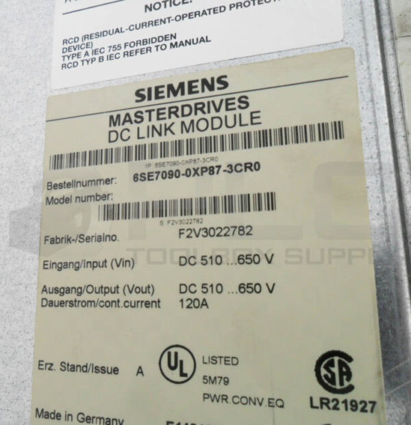SIEMENS 6SE7090-0XP87-3CR0 DC LINK MODULE 510-650VDC 120A - Image 5
