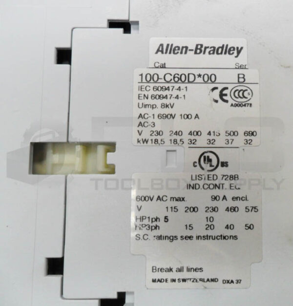 ALLEN BRADLEY 100-C60D*00 /B CONTACTOR 100A 600VAC - Image 5