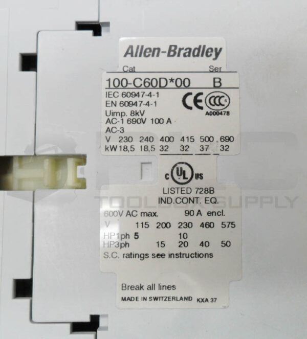 ALLEN BRADLEY 100S-C60DJ14C /B CONTACTOR W/ 100-C60D*00 /B W/ 100S-F /B - Image 6