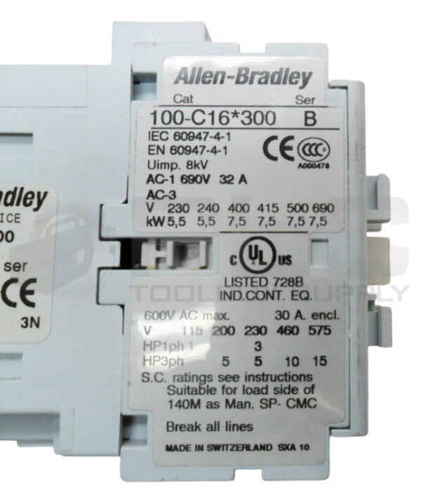 ALLEN BRADLEY 100-C16D300 CONTACTOR W/ 100-C16*300 /B CONTACTOR 600VAC 30A - Image 5
