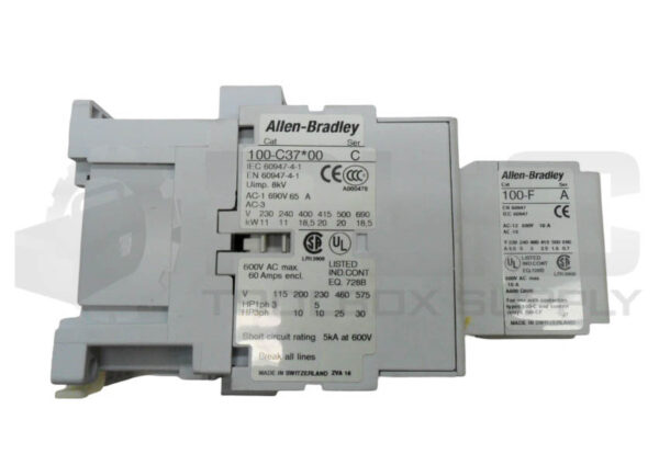 ALLEN BRADLEY 100-C37*00 /C CONTACTOR 600VAC 60A W/ 100-F /A CONTACT BLOCK - Image 4