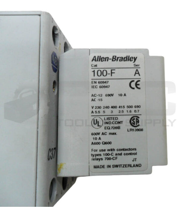 ALLEN BRADLEY 100-C37*00 /C CONTACTOR 600VAC 60A W/ 100-F /A CONTACT BLOCK - Image 5
