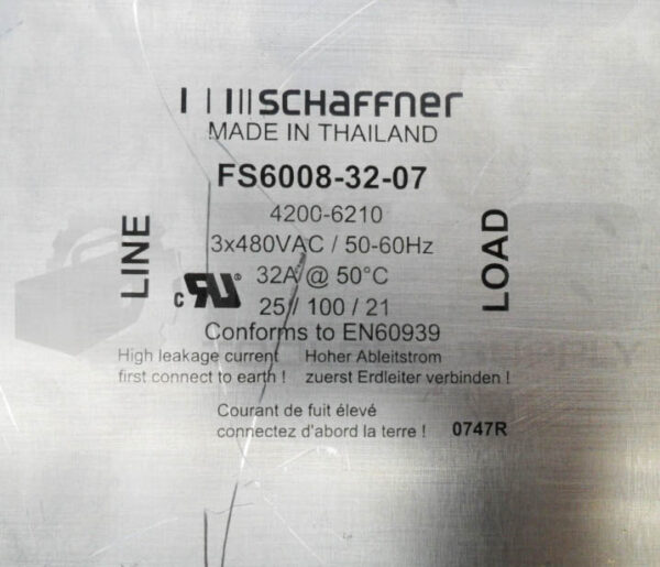 SCHAFFNER FS6008-32-07 LINE FILTER 380VAC 50/60HZ 32A 4200-6210 - Image 5
