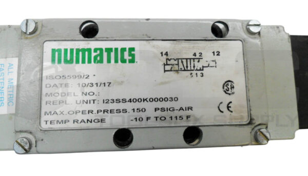 NUMATICS I23SS400K000030 PNEUMATIC SOLENOID VALVE 150PSIG W/ (2) 228-899B COIL - Image 6
