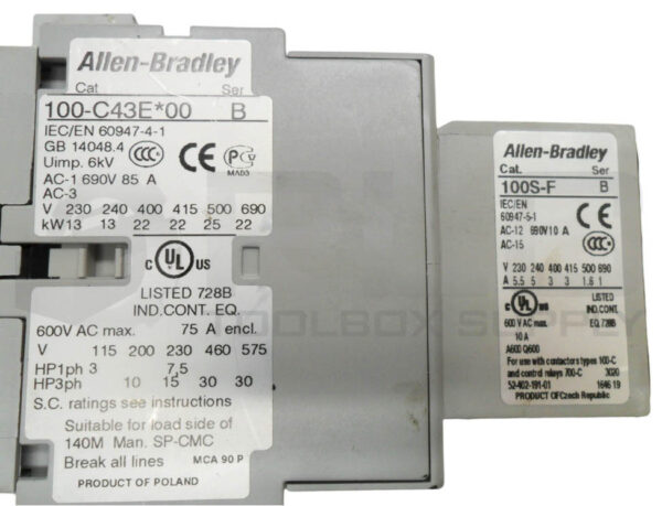 ALLEN BRADLEY 100S-C43EJ22 /B SAFETY CONTACTOR W/ 100-C43E*00 /B W/ 100S-F /B - Image 6