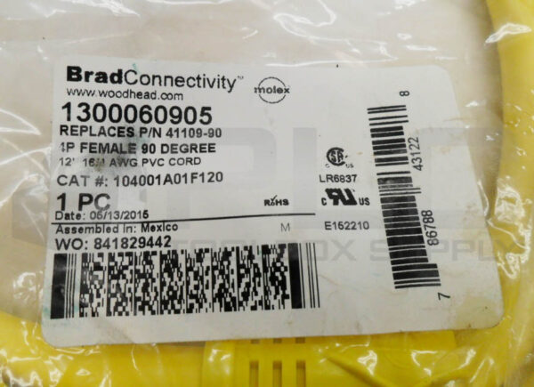 SEALED NEW WOODHEAD 104001A01F120 CABLE 12' 4P F 90 DEG 1300060905 41109-90 - Image 5