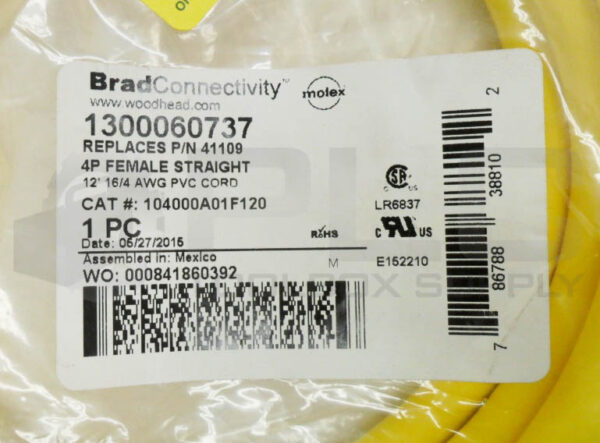 SEALED NEW WOODHEAD 104001A01F120 CABLE 12' 4P F STRAIGHT 1300060737 41109 - Image 5