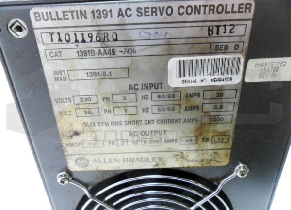ALLEN BRADLEY 1391B-AA45-A06 /D AC SERVO CONTROLLER 230V 3PH 50/60HZ 38A - Image 7
