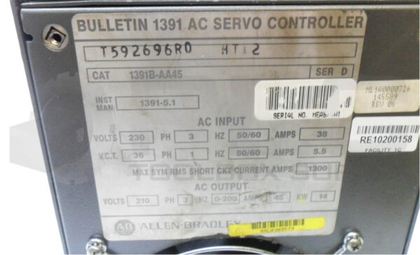 ALLEN BRADLEY 1391B-AA45 /D AC SERVO CONTROLLER 230V 3PH 50/60HZ 38A - Image 7