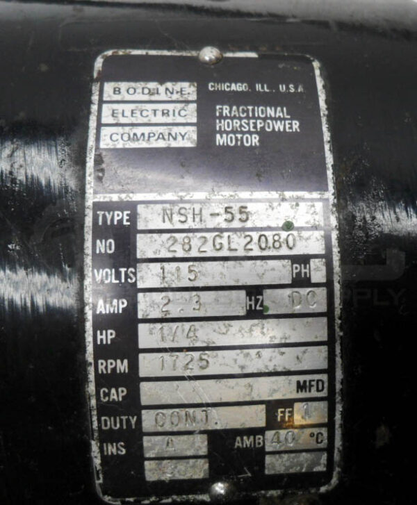 BODINE ELECTRIC NSH-55 FRACTIONAL HORSEPOWER MOTOR 1/4HP 1725RPM 282GL2080 - Image 6