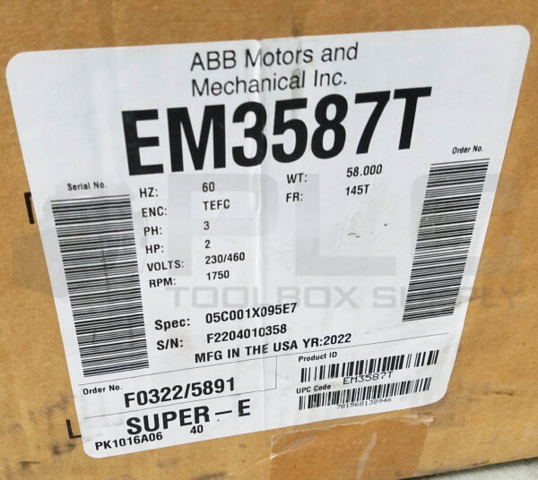 NEW BALDOR EM3587T MOTOR 2HP 3PH 1750RPM FR: 145T, 5C001X095E7 - Image 5