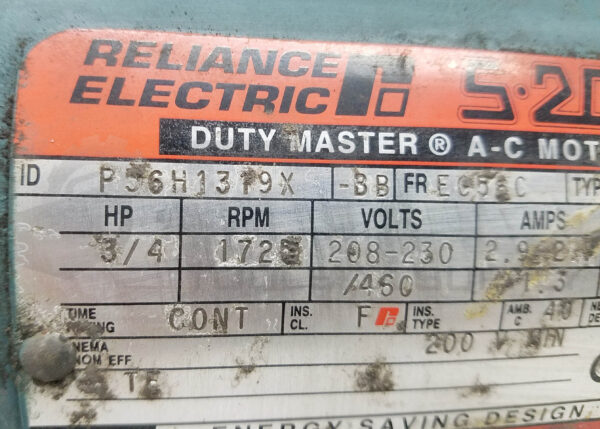 RELIANCE P56H1319X MOTOR 3/4HP 3PH 1725RPM FR: EC56C *READ* - Image 6