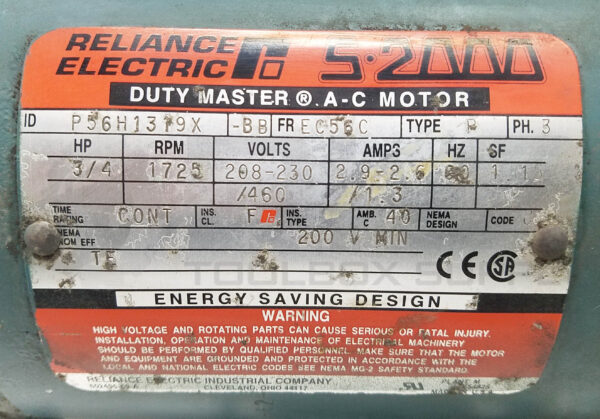 RELIANCE P56H1319X MOTOR 3/4HP 3PH 1725RPM FR: EC56C *READ* - Image 7
