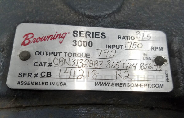NEW BROWNING CBN3132SB3 31.5T24B56.75 SERIES 3000 GEAR MOTOR 3/4HP RATIO: 31.5 - Image 6