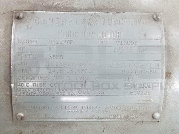 GENERAL ELECTRIC 9F1126P MOTOR 5HP 3PH 3525RPM FR: 213 - Image 5