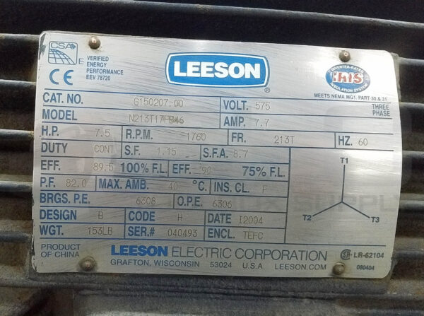GENERAL ELECTRIC 9F1126P MOTOR 5HP 3PH 3525RPM FR: 213 - Image 6