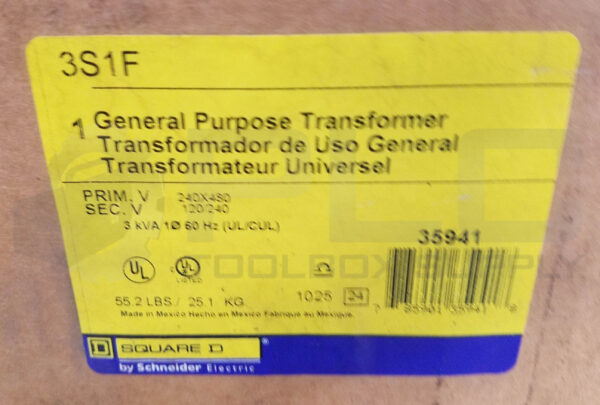 NEW SQUARE D 3S1F TRANSFORMER 3kVA 1PH 60Hz - Image 5