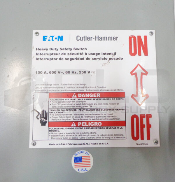 NEW CUTLER HAMMER DH363FDK HEAVY DUTY SAFETY SWITCH, 100A 600V 3POLE FUSIABLE - Image 6