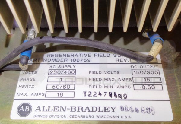 REPAIRED ALLEN BRADLEY 106759 REGENERATIVE FIELD SUPPLY 230/460V 1PH 50/60HZ 16A - Image 7