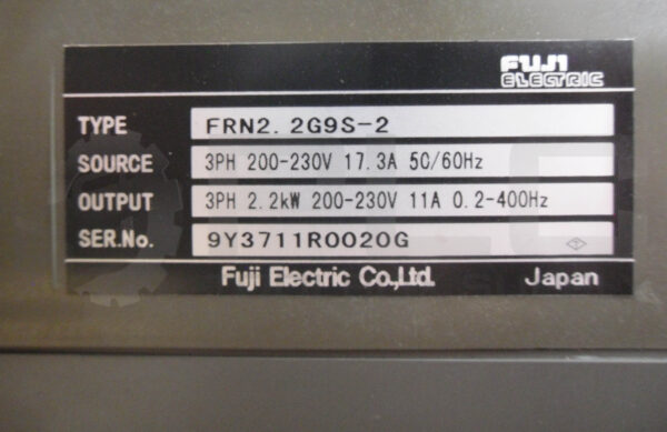 FUJI ELECTRIC FRN2.2G9S-2 INVERTER 3PH 200/230V 17.3A 50/60HZ, FRENIC 5000G9S - Image 6