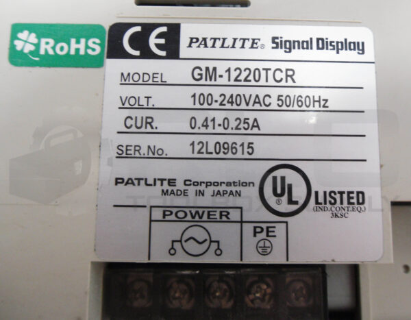 PATLITE GM-1220TCR SIGNAL DISPLAY 100-240VAC 50/60HX 0.41-0.25A - Image 6