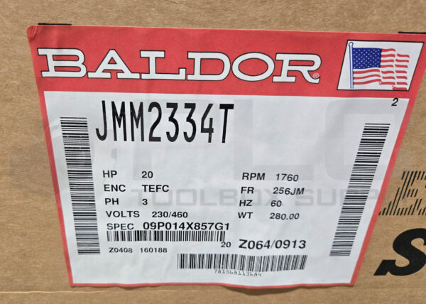 NEW BALDOR JMM2334T MOTOR 3PH 20HP 1760RPM FR: 256JM; 09P014X857G1 - Image 6