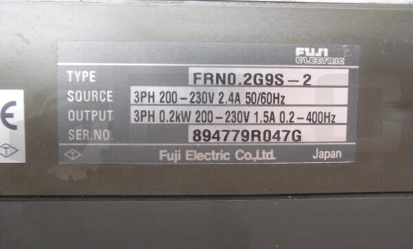 FUJI ELECTRIC FRN0.2G9S-2 INVERTER 3PH 200-230V 2.4A 50/60HZ - Image 6