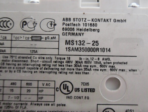 ABB MS132-25 MANUAL MOTOR STARTER 20-25A - Image 8