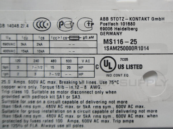 ABB MS116-25 MANUAL MOTOR STARTER 20-25A - Image 8