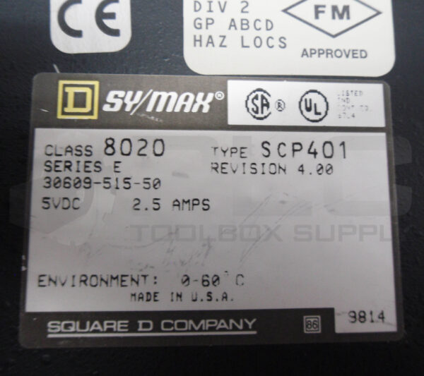 SQUARE D SY/MAX 8020 SCP401 /E PROCESSOR MODULE 5VDC 2.5AMPS 30609-515-50 - Image 6