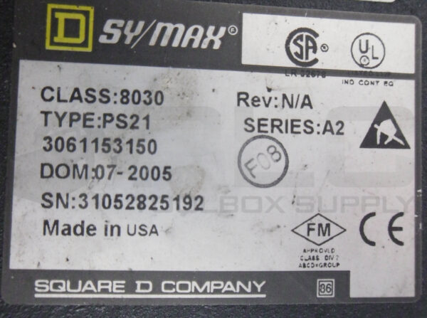 SQUARE D SY/MAX 8030 PS21 /A2 POWER SUPPLY 120V 50/60HZ 150VA 3061153150 *READ* - Image 6