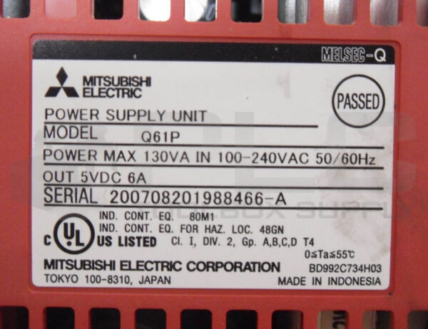 MITSUBISHI Q61P POWER SUPPLY UNIT 130VA 100-240VAC 50/60HZ - Image 7