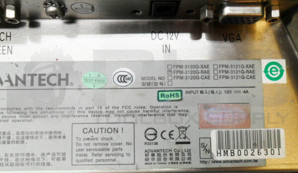 ADVANTECH FPM-3120G-RAE OPERATOR INTERFACE 12V 4A 12" - Image 5