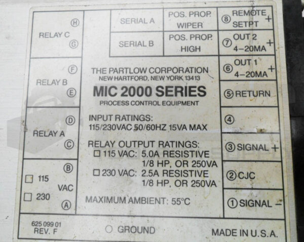 PARTLOW MIC 2000 DIGITAL CONTROLLER 115-230VAC 50/60HZ 2131101 - Image 6