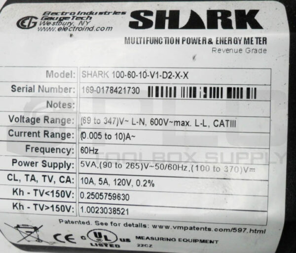 ELECTRO INDUSTRIES SHARK 100-60-10-V1-D2-X-X MULTIFUNCTION POWER & ENERGY METER - Image 6