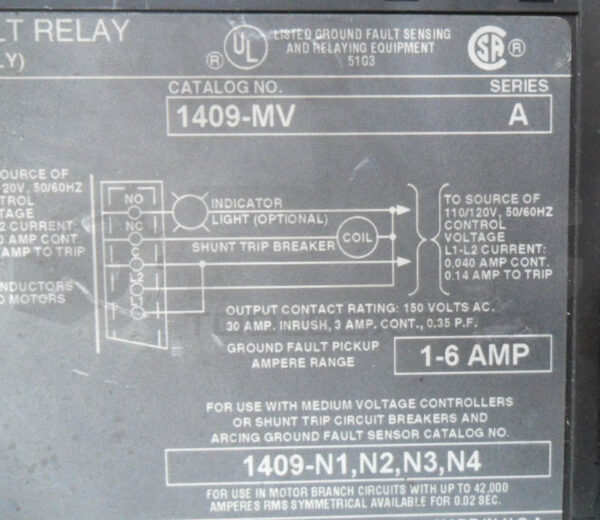 ALLEN BRADLEY 1409-MV /A ARCING GROUND FAULT RELAY 1-6A 110-120V 50/60HZ - Image 6