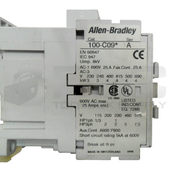 ALLEN BRADLEY 100-C09* /A CONTACTOR 600VAC 25A 110-120V 50/60HZ - Image 5