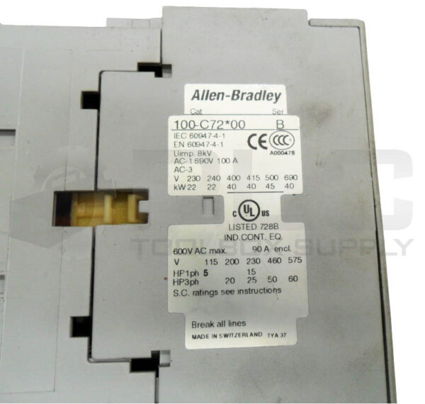 ALLEN BRADLEY 100-C72*00 /B CONTACTOR W/ 100-S /B AUXILIARY CONTACT - Image 6